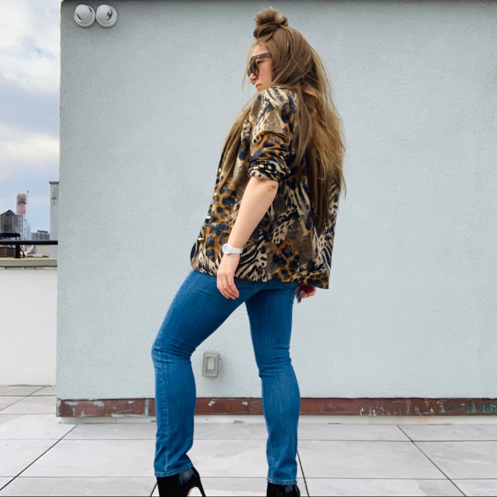 Vintage Jordana Jungle Animal Print Gold Buttons Fax Fur Blazer - Picture 5 of 16